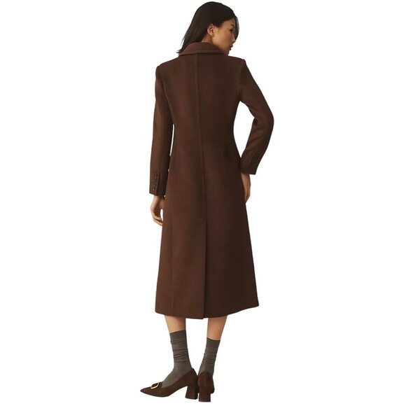 NWT L Avec Les Filles Womens Brown Double-Breasted Long Wool Blend Coat - Picture 6 of 16